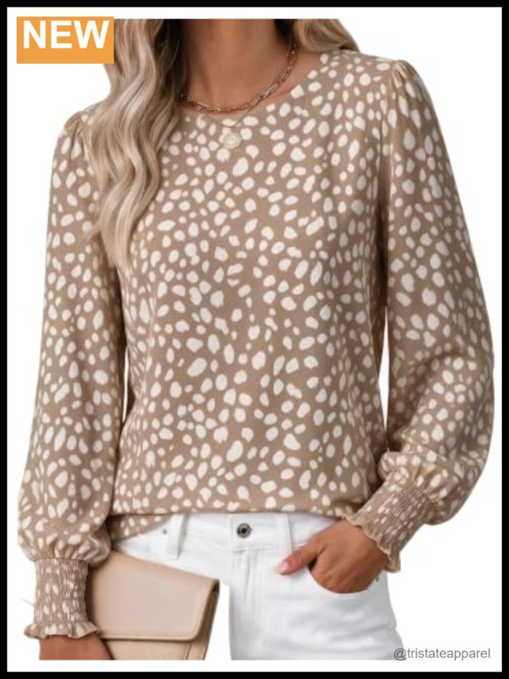 Women's Long Sleeve Blouse Dressy Casual Polka Dot Smocked Cuff 100% Polyester